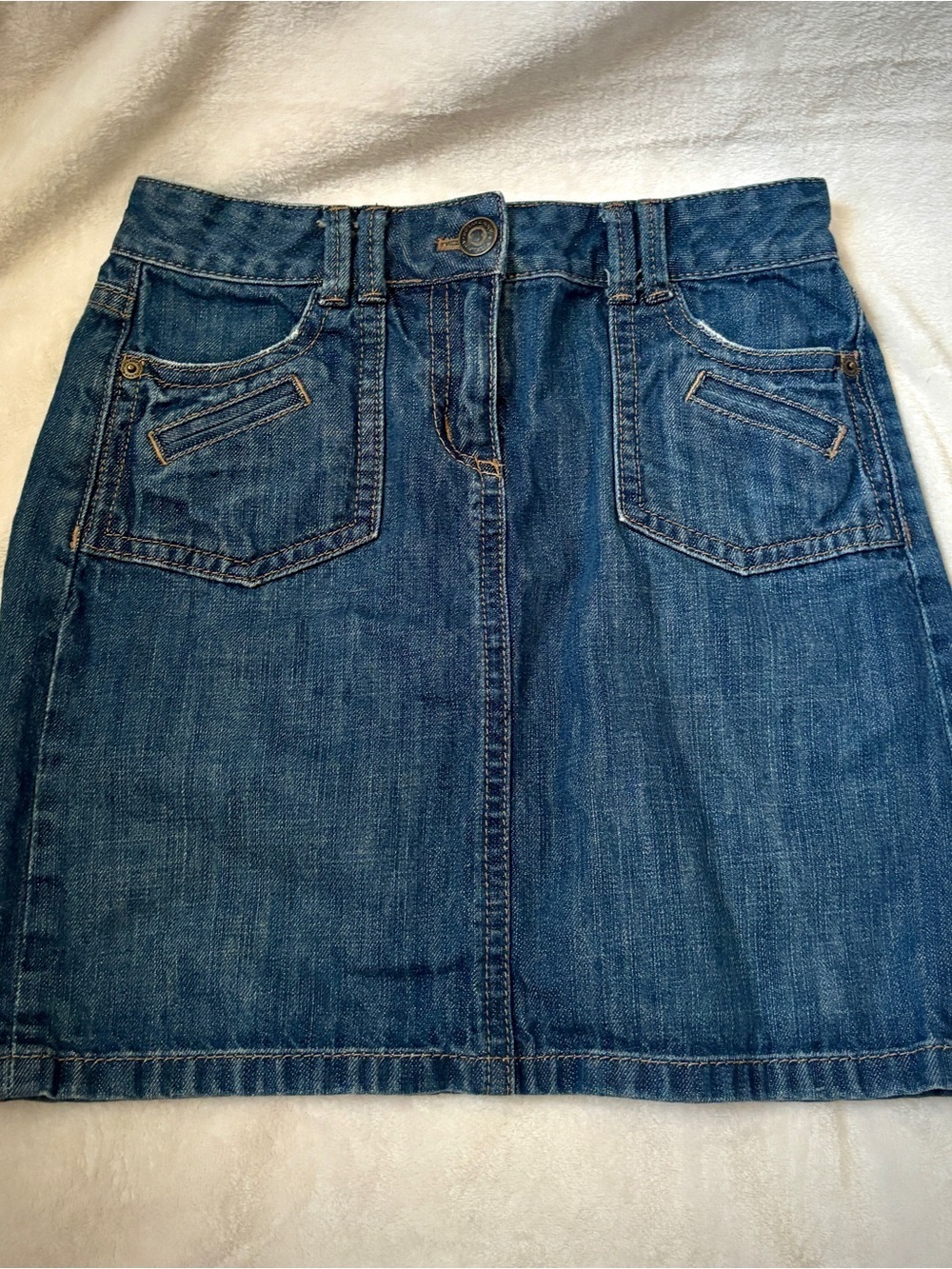 Ann Taylor Denim Mini Skirt Size 0P Petite Blue Jean Skirt Y2K